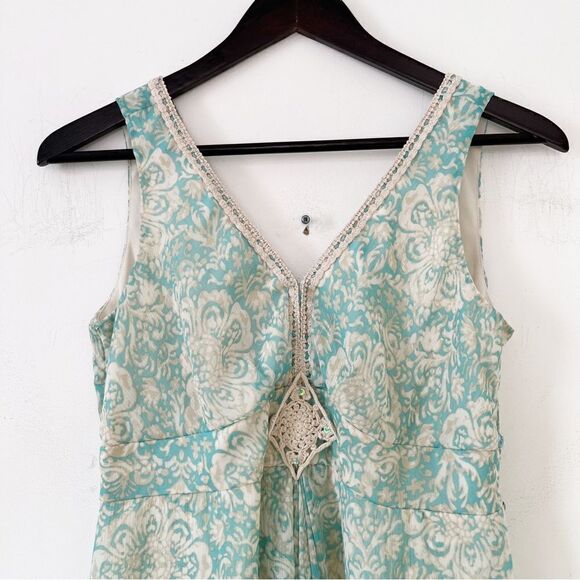 Jonathan Martin Blue Beige Embroidery Detail Sleeveless Midi Dress - Picture 4 of 10